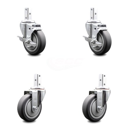 Service Caster 4 Inch Thermoplastic Rubber Swivel 7/8 Inch Square Stem Caster Brakes SCC, 2PK SCC-SQ20S414-TPRB-TLB-78-2-S-2